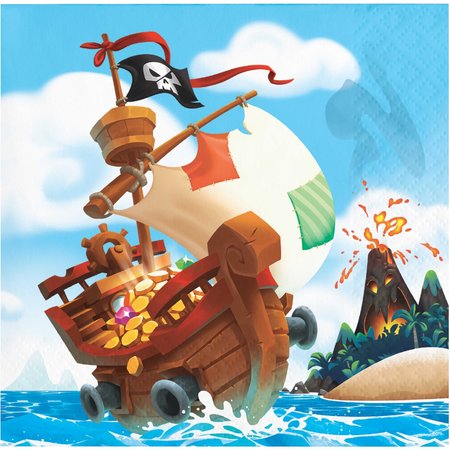 CREATIVE CONVERTING Treasure Island Pirate Beverage Napkins, 5"x5", 192PK 339782